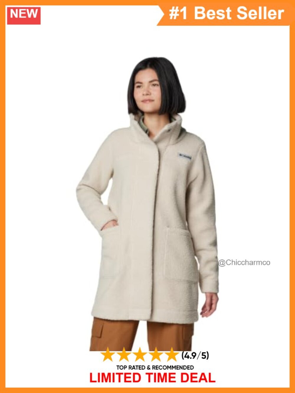 Sherpa Fleece Long Jacket Snug Collar Oversized Snap Placket Winter Coat